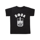 Black t-shirt with 'BOBA' and a bubble tea graphic on a white background