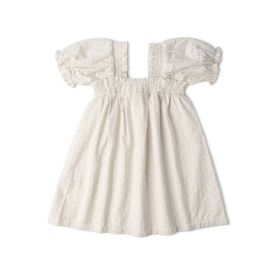 Organic Eyelet Bubble Sleeve Dress - Ivory Eyelet by Makemake Organics