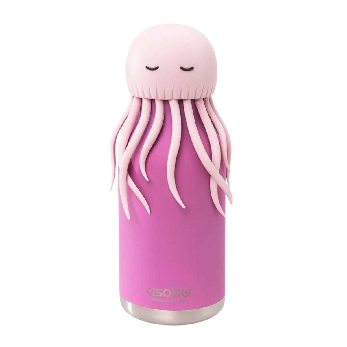 Pink octopus-shaped bottle with a white background