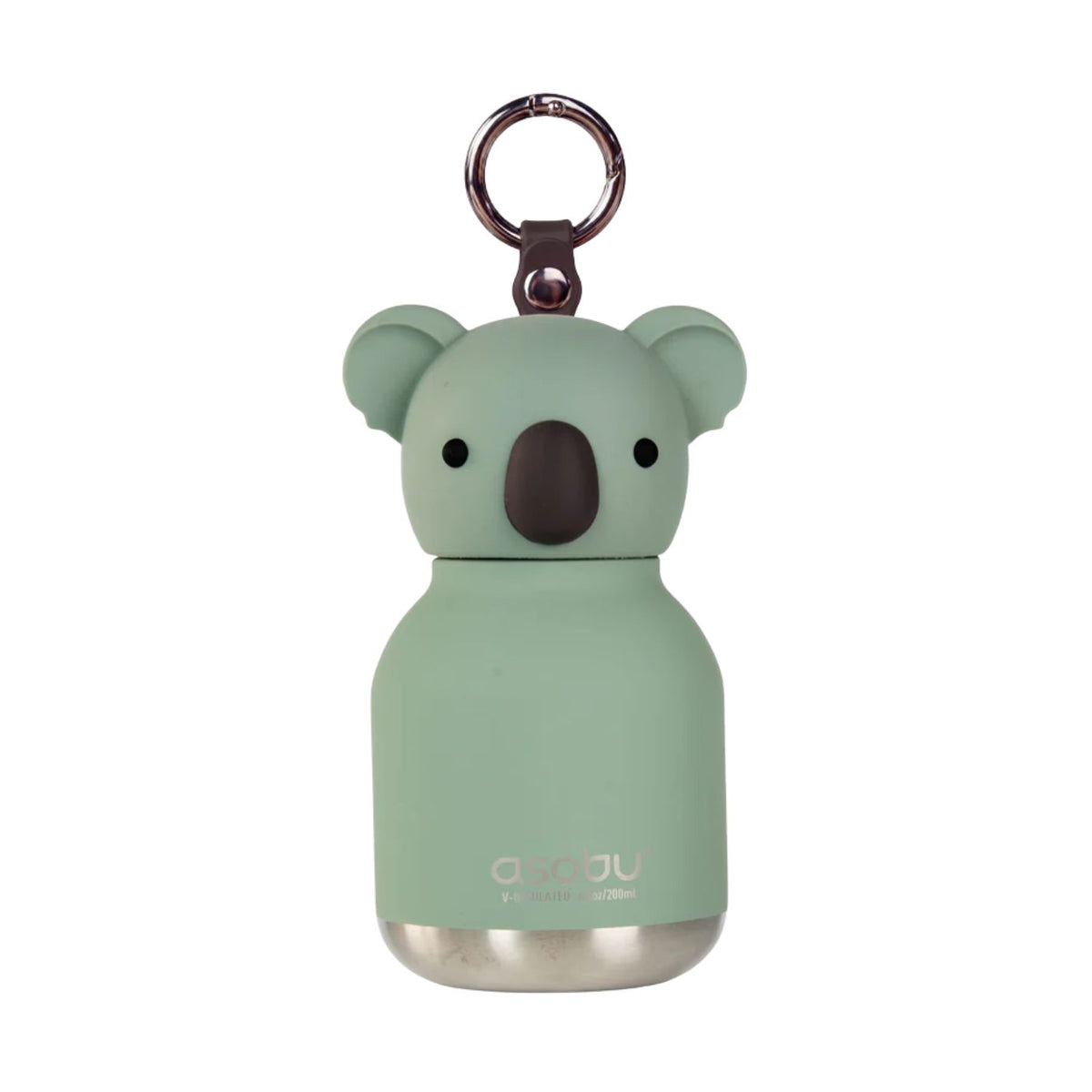 Mint green koala-shaped bottle with a keychain on a white background