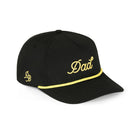 Black cap with yellow 'Dad' embroidery on a white background