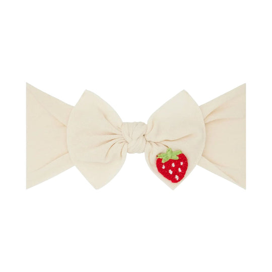 Trimmed Knot Headband - Oatmeal/Strawberry Applique by Baby Bling