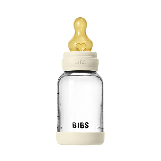 4oz Glass Baby Bottle with Latex Nipple - Ivory 2 Pack by BIBS