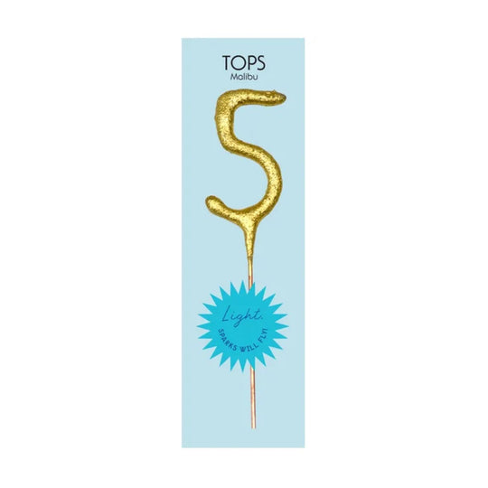 Mini Gold Sparkler Number Birthday Candle - 5 by TOPS Malibu