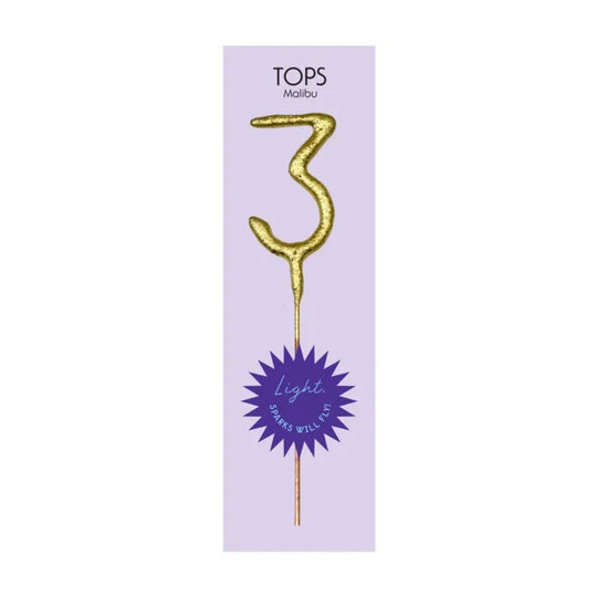 Mini Gold Sparkler Number Birthday Candle - 3 by TOPS Malibu