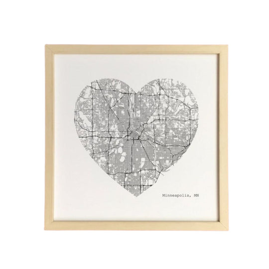 Minneapolis Minnesota City Map Heart Art Print - 12x12 by Tim Plus April