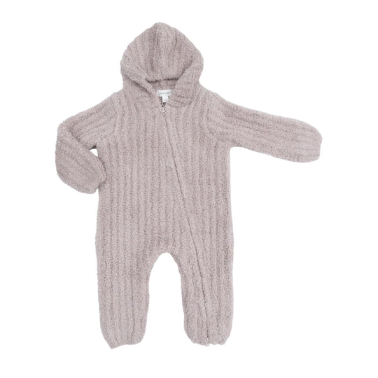 Chenille Hooded Romper With Striped Texture - Stone by Angel Dear