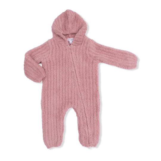Chenille Hooded Romper With Striped Texture - Rose by Angel Dear