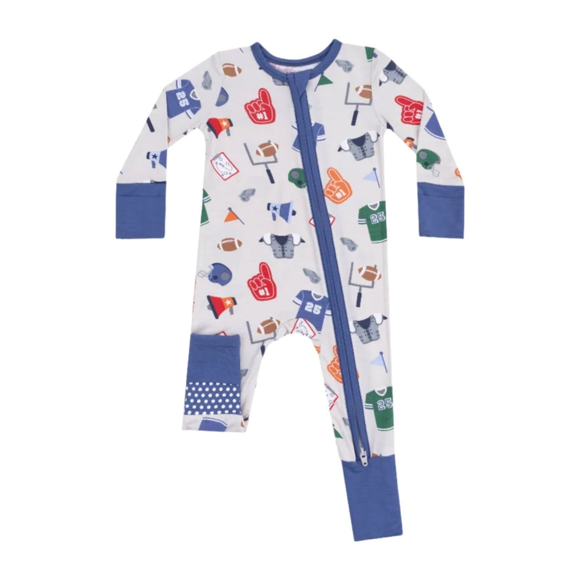 Children's onesie with colorful patterns on a white background