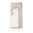 A baby blanket or swaddle with a textured, woven dusty pink and white pattern, featuring a folded-over cream inner lining, shown on a plain white background.