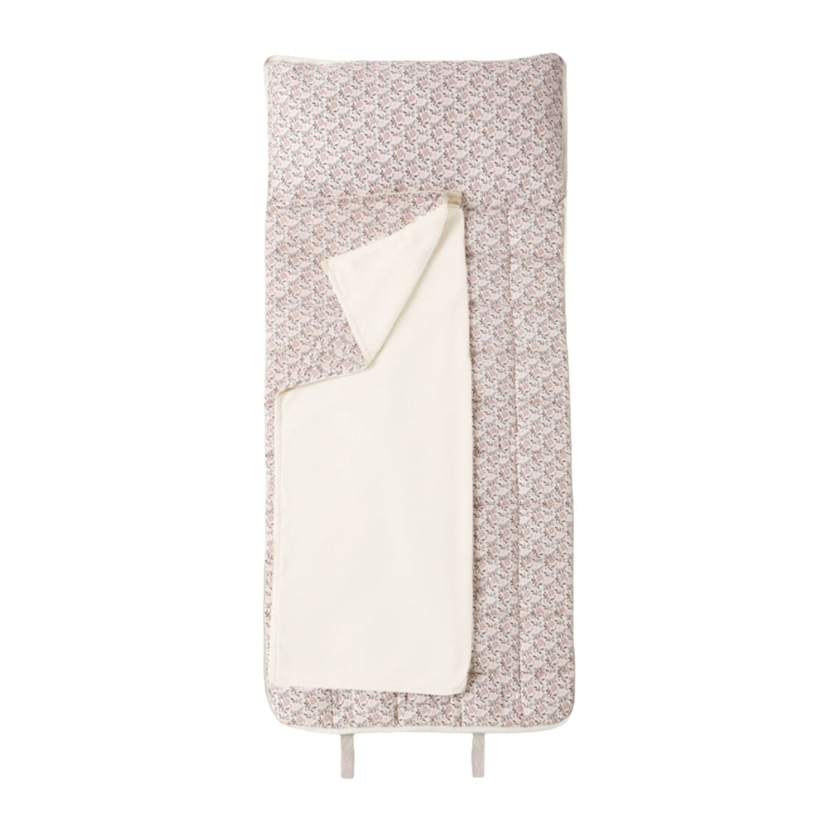 A baby blanket or swaddle with a textured, woven dusty pink and white pattern, featuring a folded-over cream inner lining, shown on a plain white background.