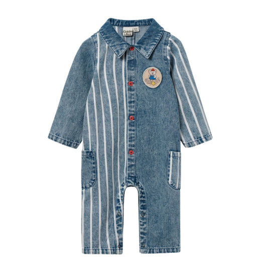 Buddy Badge Denim Stripe Romper by Goldie + Ace