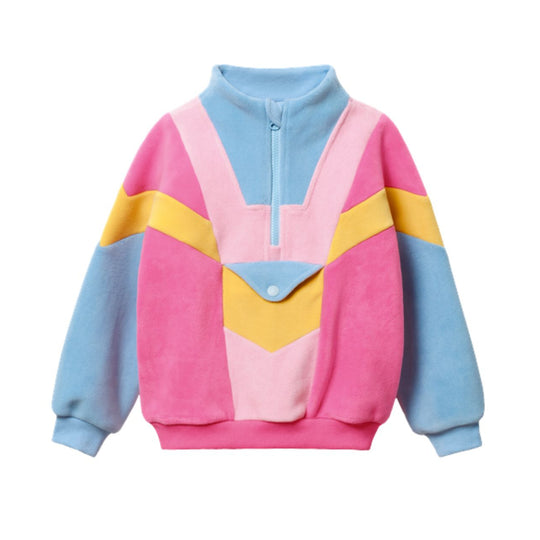 Half Zip Pink Colour Block Polar Fleece by Goldie + Ace