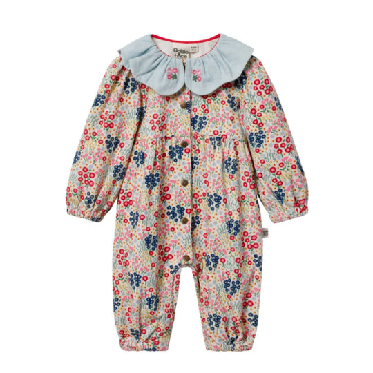 Mini Peony Print Denim Collar Romper by Goldie + Ace