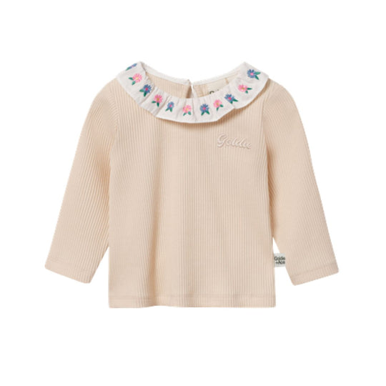 Ruffle Collar Cream Rib Top by Goldie + Ace