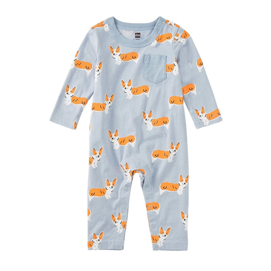 Long Sleeve Pocket Baby Romper - Cutie Corgis by Tea Collection
