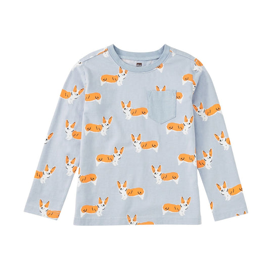 Long Sleeve Printed Pocket Tee - Cutie Corgis by Tea Collection