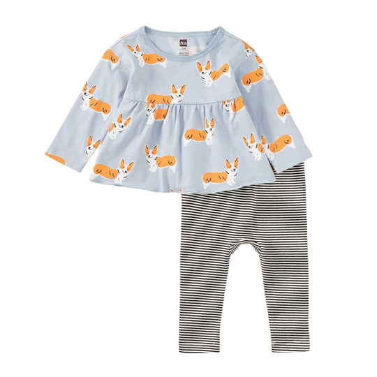 Peplum Two Piece Baby Set - Cutie Corgis by Tea Collection