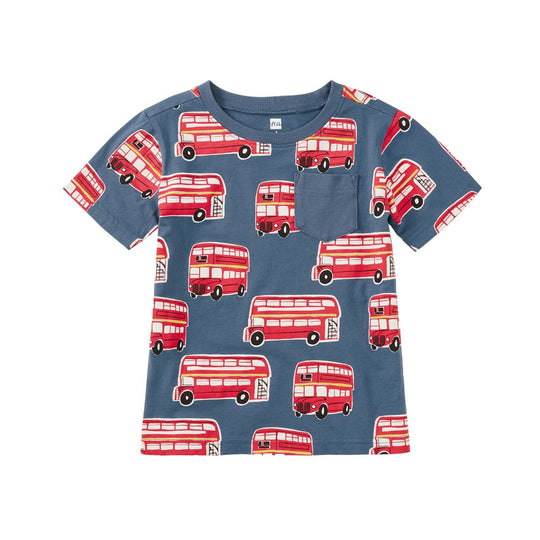 Printed Pocket Tee - Double Decker Bus by Tea Collection