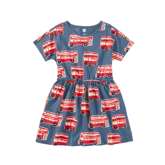Short Sleeve Twirl Dress - Double Decker Bus by Tea Collection