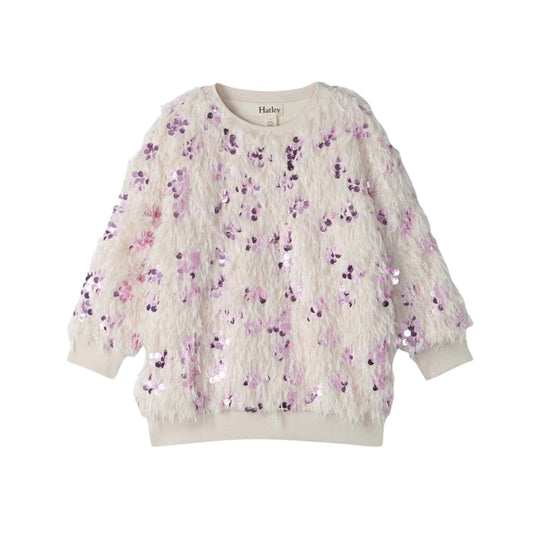 Pink Sequins on Cream Feathers Pullover by Hatley