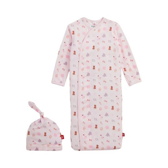 Nursery Nostalgia Pink Modal Magnetic Gown & Hat Set by Magnetic Me