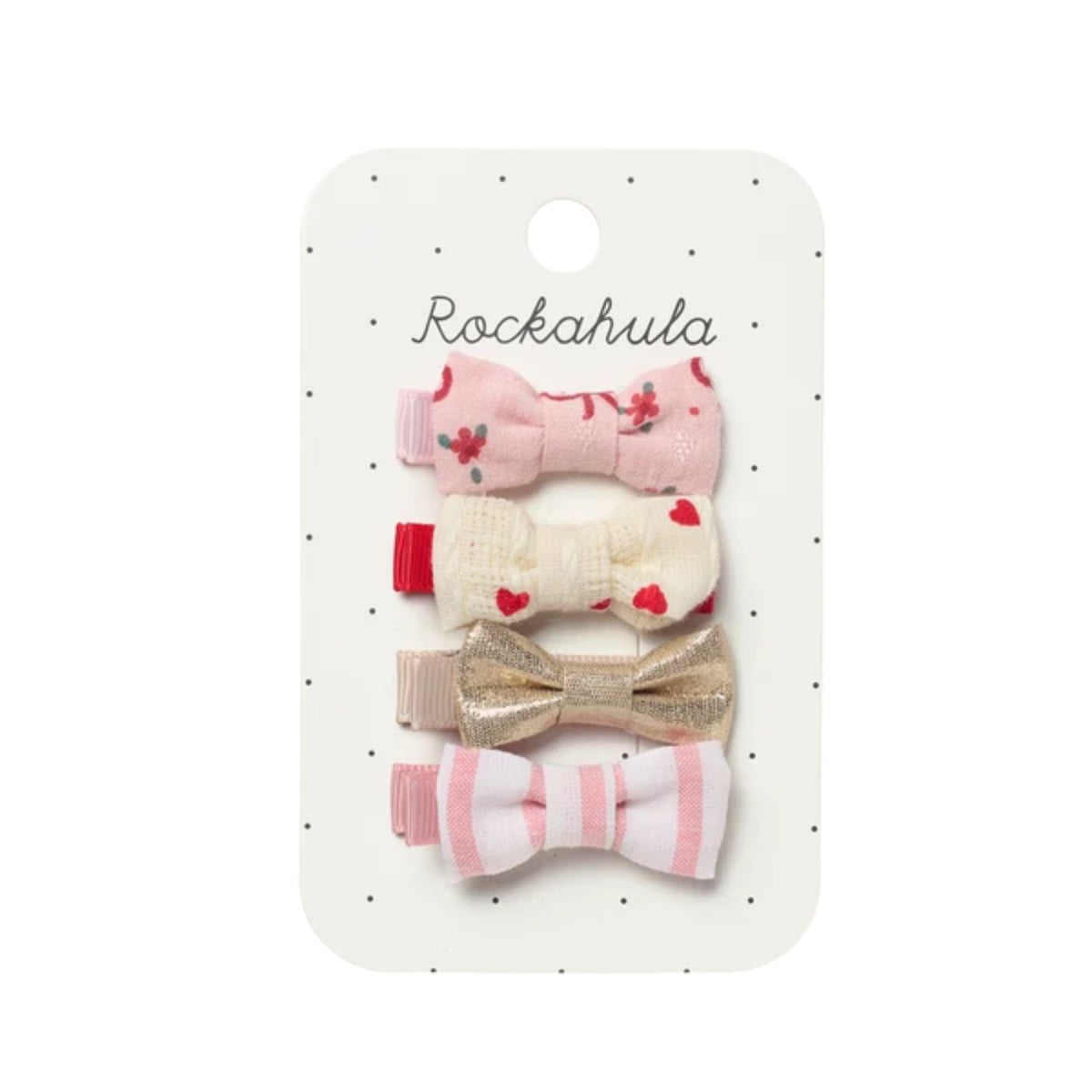 Set of four hair bows on a Rockahula branded card