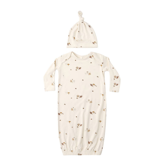 Bamboo Baby Gown + Hat Set - Woodland by Quincy Mae