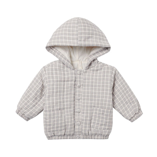 Hooded Woven Jacket - Blue Gingham by Quincy Mae