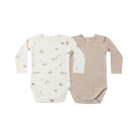 Jersey Bodysuit 2 Pack - Bunnies, Almond Stripe by Quincy Mae