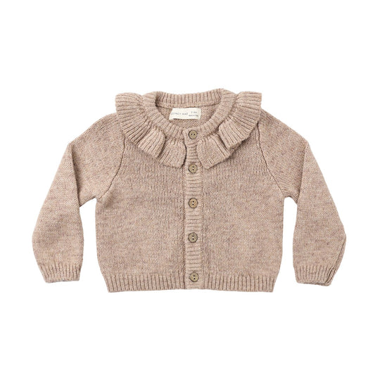 Ruffle Collar Cardigan - Heathered Almond by Quincy Mae