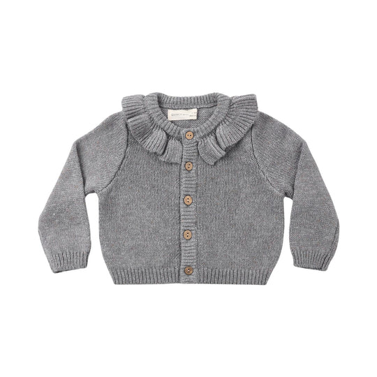 Ruffle Collar Cardigan - Heathered Slate by Quincy Mae