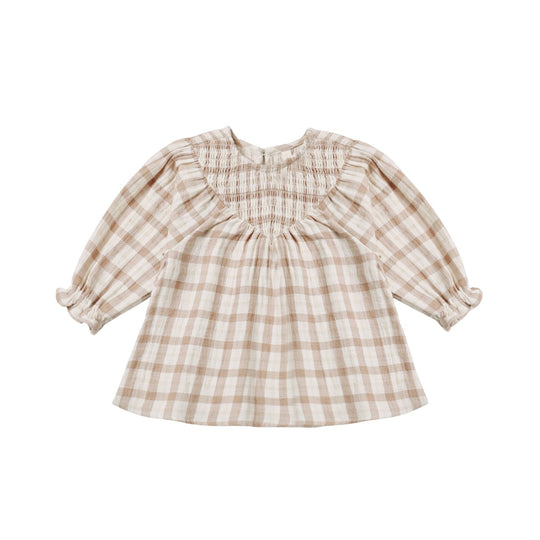 V Smocked Dress - Rustic Plaid by Quincy Mae
