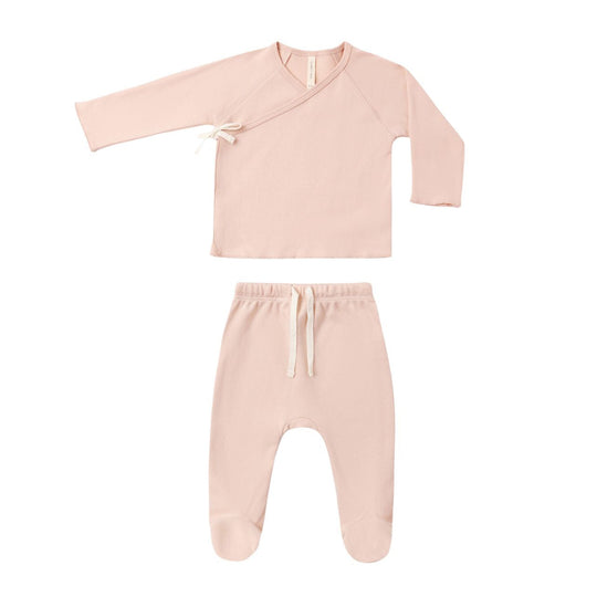 Wrap Top + Footed Pant Set - Dusty Rose by Quincy Mae