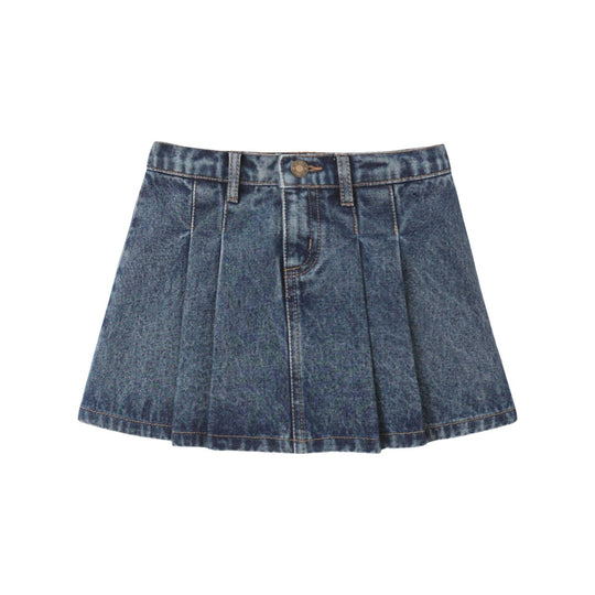 Pleated Denim Skirt - Indigo by Rylee + Cru