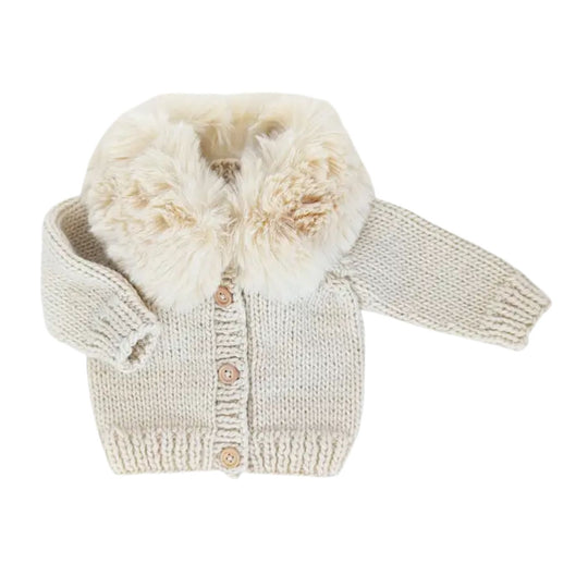 Fur Collar Natural Cardigan Sweater by Huggalugs