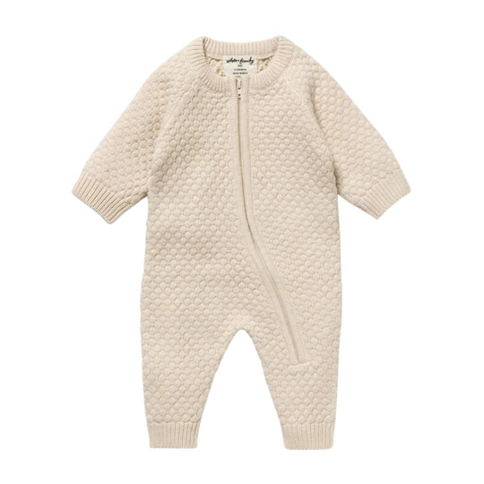 Cream Organic Knitted Bubble Growsuit by Wilson & Frenchy