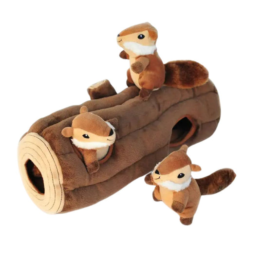 Zippy Burrow Log with 3 Chipmunks Dog Toy by ZippyPaws
