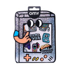 Omy Game Over themed sticker pack in a retro handheld game console package design, featuring colorful retro video game stickers on a silver glitter background.