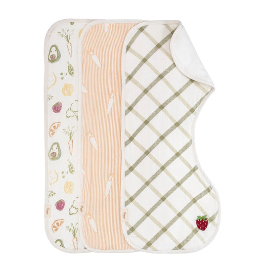 3 Piece Burp Cloth Set - Clementine Fruits and Veggies by Crane Baby