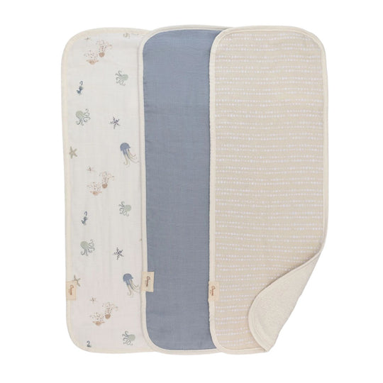 3 Piece Burp Cloth Set - Cove (Ocean) by Crane Baby