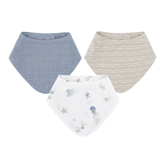 Cove 3pc Muslin Bib Set - Sea Life by Crane Baby