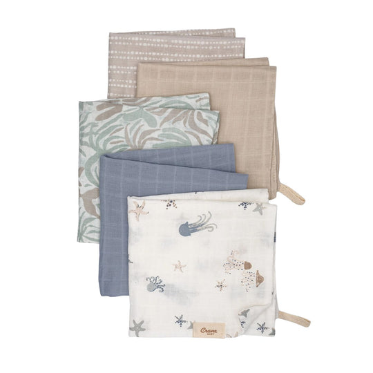 Cove 5pc Muslin Wash Cloth Set - Sea Life by Crane Baby