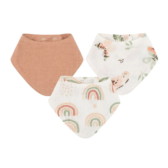 Parker 3pc Muslin Bib Set - Rainbow/Butterfly by Crane Baby