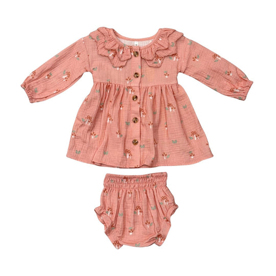 Ruffled Collar Dress Set - Mesa Rose Mushroom by babysprouts