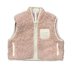 Pink fleece vest with a zipper on a white background