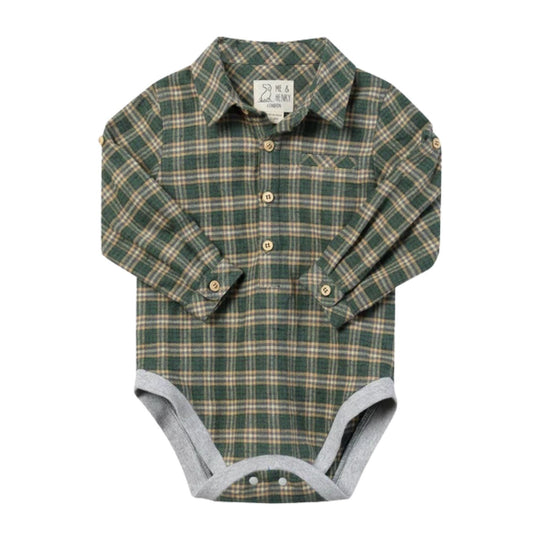 Jasper Woven Onesie - Green/Yellow Washed Plaid by Me & Henry