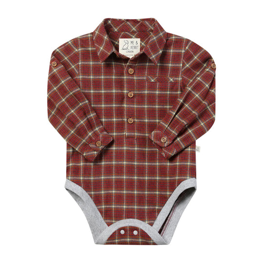 Jasper Woven Onesie - Red/Lemon Washed Plaid by Me & Henry