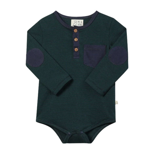 Stanton Henley Onesie - Green/Navy Stripe by Me & Henry