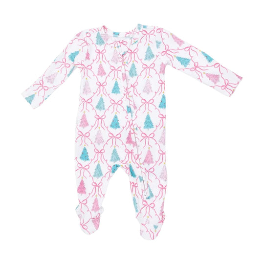 Bamboo 2 Way Ruffle Back Zipper Footie - Bow Trellis Tree by Angel Dear